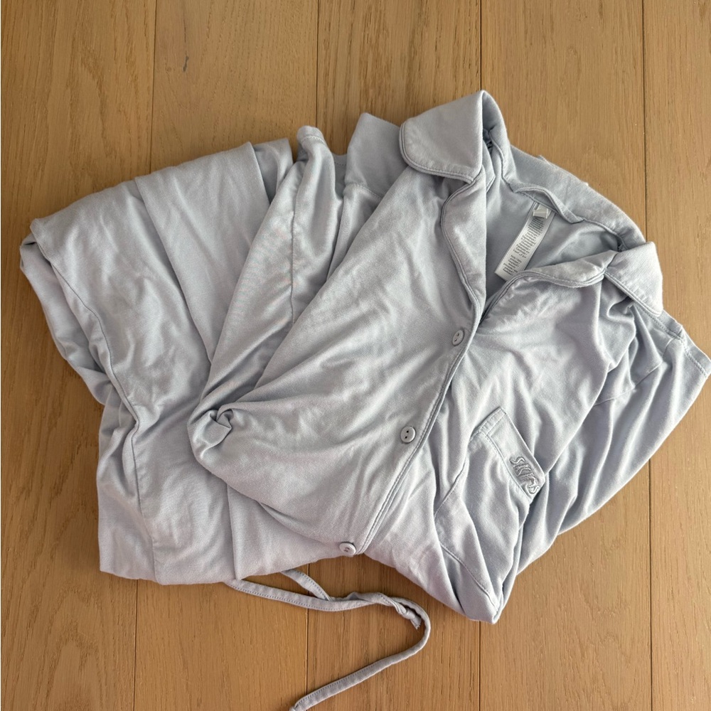 Skims Zen Blue Button-Up Pajama Set XXS NWOT